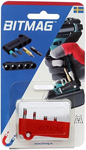 BitMag - Magnetic Bit Holder - for Drills and Drivers - Store Your bits on Your Power Tool, Always to Hand for Fast swapping - Holds 1/4 hex bits - Plastic Composite Body or Aluminum (Red)