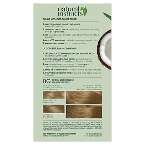 Clairol Natural Instincts Demi-Permanent Hair Dye, 8G Medium Golden Blonde Hair Color, Pack of 1