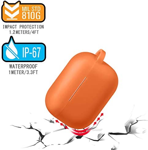 R-fun AirPods Pro Case Cover with Circle Keychain, Full Protective Silicone Skin for 2019 Apple AirPods Pro Charging Case-Orange