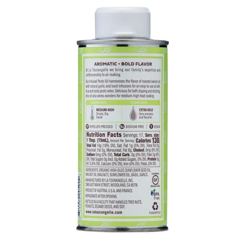 La Tourangelle, Pesto Infused Sunflower Oil, Drizzle onto Pasta and Salads, Whisk in Seasonings for Easy Dipping Sauce, Vinaigrette, or Marinade, 8.45 fl oz