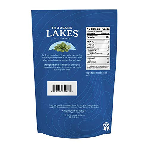 Thousand Lakes Freeze Dried Fruits and Vegetables - Diced Kale 1 ounce | 100% Kale Flakes | No Salt Added