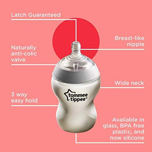 Tommee Tippee Closer to Nature Added Cereal Baby Bottle, Y-cut Bottle Nipple, BPA-free (11oz, 3 Count)
