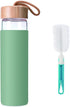 Yomious 20 Oz Borosilicate Glass Water Bottle with Bamboo Lid and Silicone Sleeve BPA Free