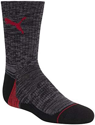 PUMA Boys' Little 6 Pack Crew Cut Socks, Black, 7-8.5