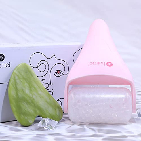 Ice Roller for Face and Gua Sha Facial Tools, BAIMEI Ice Face Roller Reduces Puffiness Migraine Pain Relief-Pink