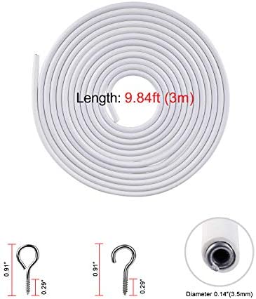 OOTSR [2 Pack White Curtain Wire, Plastic Coated Window Curtain Wire, Picture Hanging Wire with 8 Pairs of Screw Eyes and Hooks