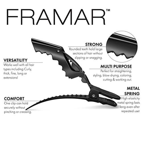 FRAMAR Black Hair Clips 10 pcs, Hair Clips For Women, Premium Hair Clip, Alligator Hair Clips for Styling Women, Alligator Clips, Alligator-Clips for Hair, Pince a Cheveux, Hair Accessories, No Crease Hair Clips 10 pcs