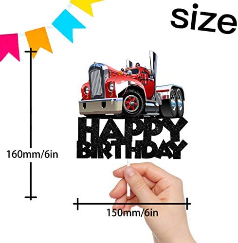 Trucks Happy Birthday Cake Topper Decorations for Transportation Theme Picks for Kids Birthday Party Decor Supplies