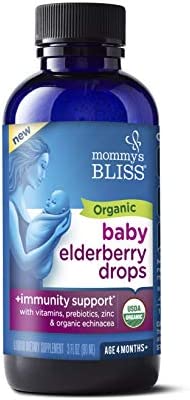 Mommy's Bliss Organic Baby Elderberry Drops, Immnity Support with Vitamins, Prebiotics, Zinc & Organic Echinacea, Age 4 Months +, 3 Fl Oz (36 Servings)