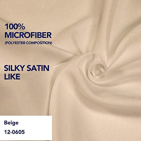 PureFit Wrap Around Ruffled Bed Skirt with Adjustable Elastic Belt - 18 Inch Drop Easy to Put On, Wrinkle Free Bedskirt Dust Ruffles, Bed Frame Cover for Queen, King and C-King Size Beds, Beige