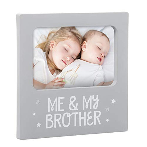 Tiny Ideas Me & My Brother Picture Frame, Nursery Décor, Gender-Neutral Baby Frame, Perfect Siblings Gift, Baby Keepsake Picture Frame, Gray