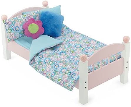 Emily Rose 18 Inch Doll Bed Crib Cradle Bedding Accessory Gift Set Kids Girls | Fun 6 PC Reversible Doll Accessories Play Set for 14"-18" Doll Beds