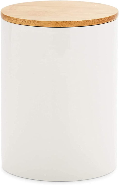 White Ceramic Kitchen Canisters with Bamboo Lids (3 Sizes, 3 Pack)