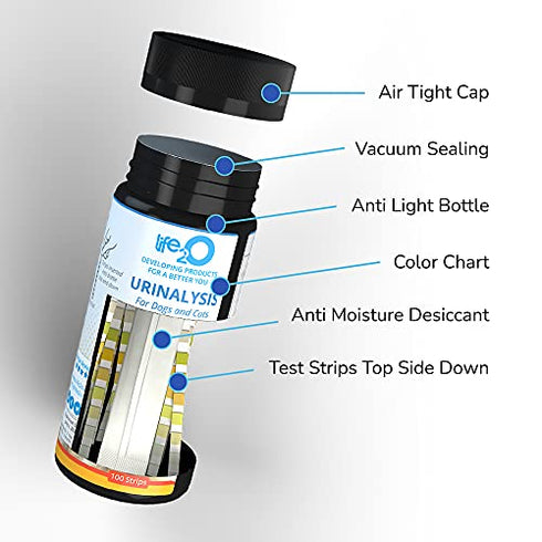 10-in-1 Dog and Cat Vet-10 Urine Test Strips 100ct, Veterinarian Lab Grade Pet Health Wellness Urinalysis Home Testing Kit, Detect UTI Urinary Tract Infections, Diabetes, Kidney and Liver Function