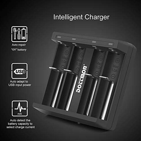 Dottmon LED 4-Slots Intelligent Universal Battery Charger for 3.6V/3.7V Li-ion 10440 14500 14650 16340 17670 18500 18650 18700 22650 20700 21700 22700 25500 26650 26700 Batteries