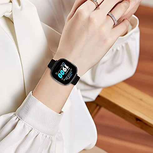 UHKZ Stretchy Nylon Bands Compatible with Fitbit Versa 3/Fitbit Sense for Women Men,Adjustable Breathable Fabric Sport Elastic Wristband for Fitbit Versa Smart Watch,Black