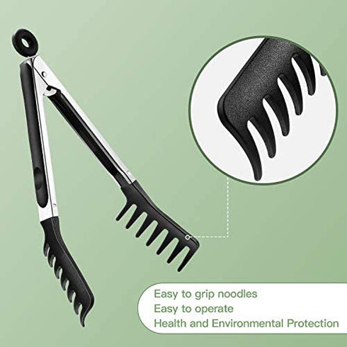 2 Pcs Spaghetti Tongs Silicone Pasta Server Tool Set, Small Size 12-Inch Spaghetti Spoon and 7.1-Inch Stainless Steel Handle Spaghetti Tong Food Clip for Spaghetti Noodle, Easy to Operate