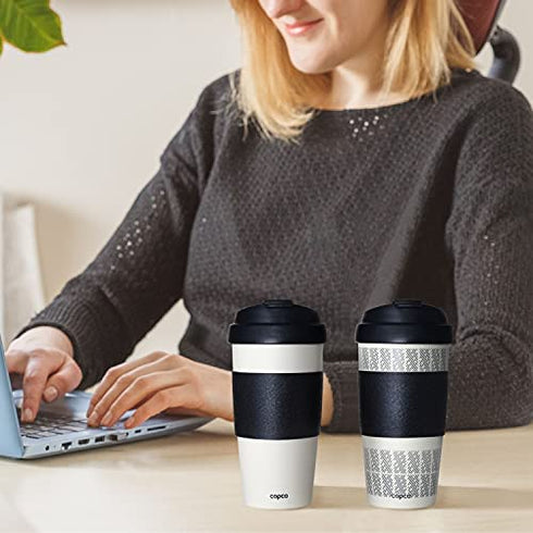Copco Reusable Set of 2 Insulated Double Wall Travel Mugs, 2 Count (Pack of 1), White/Black