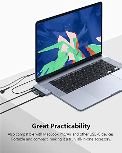 iPad Pro Adapter, USB C Hub Dongle Adapter for iPad Pro 2020-2018 and iPad Air, with 4K HDMI, USB-C PD, 3.5mm Audio Jack and SD/Micro Card Reader, Compatible with MacBook Pro Air (Space Grey)