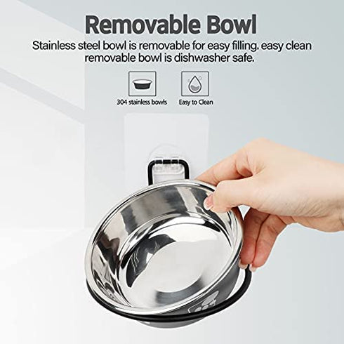 Torlam Elevated Cat Bowls, Wall Mounted Cat Food Dish, Raised Cat Food and Water Bowls, Stainless Steel Elevated Pet Bowls with Stand, Nonslip No Spill Pet Feeding Bowls (2 Packs) (Grey)