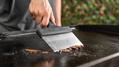 Blackstone 5061 Griddle Heavy Duty Flat Top BBQ Grill Scraper for Cleaning – Stainless Steel Metal Construction with Long Handle – Multipurpose Kitchen Food Scraper & Chopper Accessories, Black