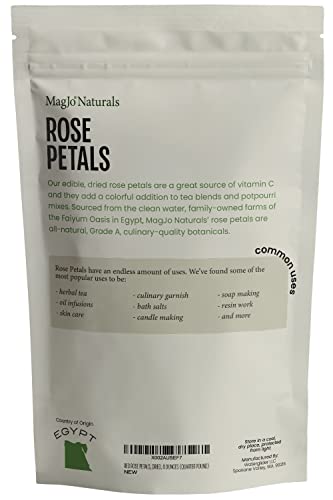 Red Rose Petals, Dried | Culinary Grade A | Egyptian fields in Faiyum | 4 Ounces (Quarter Pound)