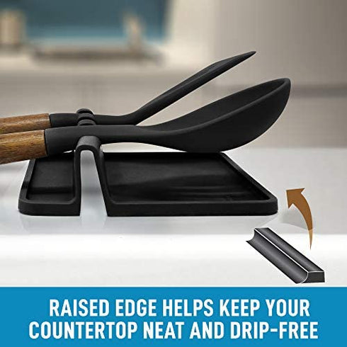Silicone Utensil Rest with Drip Pad for Multiple Utensils, Heat-Resistant, Spoon Rest & Spoon Holder for Stove Top, Kitchen Utensil Holder for Spoons, Ladles, Tongs & More - by Zulay (Black)