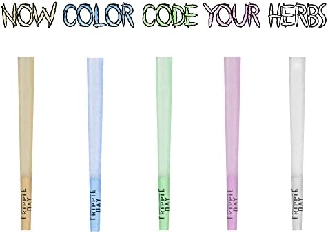 Trippie Day Colorful 1 1/4 Pre rolled cones | 50 Pack | 10 each in Blue, Brown, Green, Pink & White color | Slow burning | 84mm | Packaged for gifting in a Red wooden box