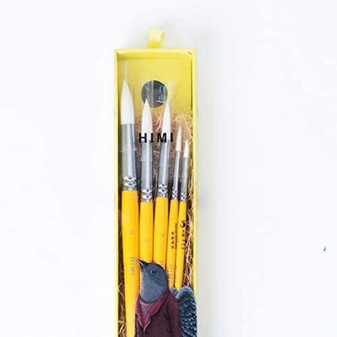 HIMI 5 Piece Water Color Brush Set for Watercolor Acrylic Oil Painting & Gouache Art(Yellow)