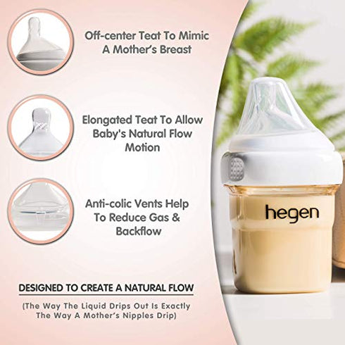 Hegen Baby Bottles – Anti Colic Baby Bottles Wide Neck - Breastfeeding System 5 oz with Slow Flow Teats