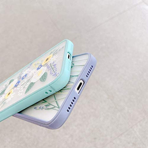 Ownest Compatible with iPhone 12 Pro Max Case for Clear Flower Frosted PC Back 3D Floral Girls Woman and Soft TPU Bumper Silicone Slim Shockproof Case for iPhone 12 Pro Max-(Purple-3)