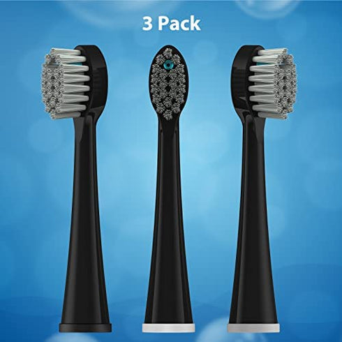 Replacement Flossing Toothbrush Heads - Compact Floss Brush Head with Crystal Cap- 3 Count - Black