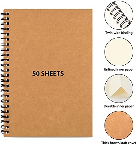 LABUK 2pcs Blank Journal Notebook Sketch Book, Unlined Spiral Notebook, A5 Soft Cover Drawing Book Diary Memo Notepads, 100 Pages/ 50 Sheets, 8.2 x 5.5 Inches, for Gifts School Supplies