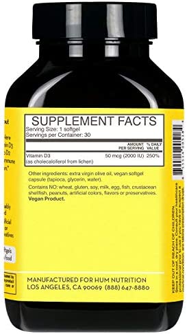 HUM Here Comes The Sun - Immune Support Supplement with Vitamin D to Support a Healthy Immune System & Calcium Absorption - Vegan Vitamin D3 to Support Radiant Skin, Mood + Bone Health (30 Softgels)