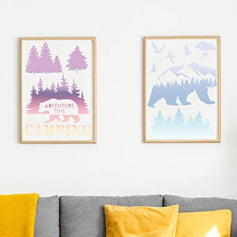 9 Pieces Forest Bear Claw Stencil Kit Winter Porch Stencil Animal Reusable Mylar Template Stencils with Metal Open Ring for Painting on Wood Wall Home Decor