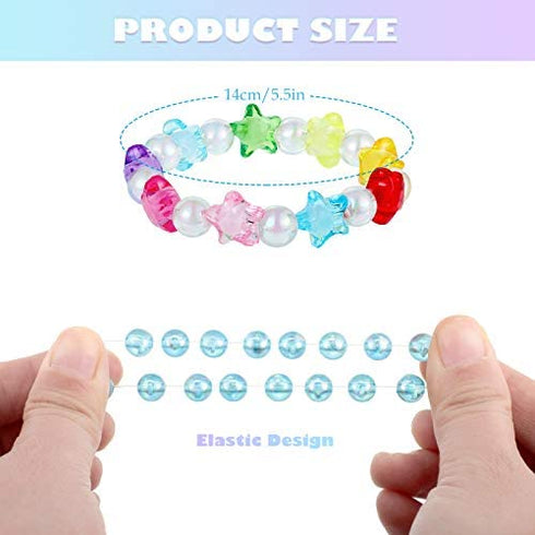 20 Pieces Girl Beaded Bracelets Cute Rainbow Bead Bracelets Colorful Bracelets Princess Bracelets Stretchy Bead Bracelets for Prince Birthday Present (Elegant Style)
