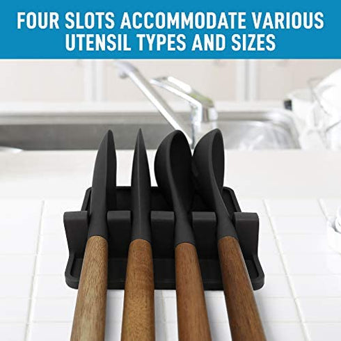 Silicone Utensil Rest with Drip Pad for Multiple Utensils, Heat-Resistant, Spoon Rest & Spoon Holder for Stove Top, Kitchen Utensil Holder for Spoons, Ladles, Tongs & More - by Zulay (Black)