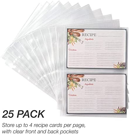 Samsill Clear 4x6 Recipe Card Protectors (25 Pack Mini Binder Sheets)