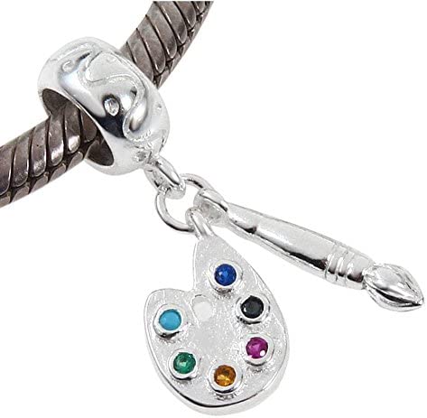 Paint Pallet and Brush Charm 925 Sterling Silver Beads Compatible for Most European Snake Chain Bracelets