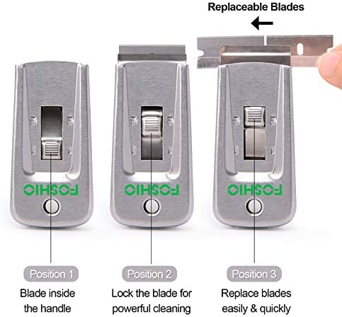 FOSHIO Stainless Steel Retractable Razor Blade Scraper for Glass Adhesive Removing Cooking Stove Top Grease Cleaning with 10PCS 1.5" Blades Cutter Tools