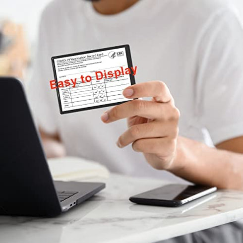 5 Pack CDC Vaccination Card Holder Immunization Record Vaccine Card Protector 3x4 Sleeve Covid Shot Card Protector Cover Clear Vinyl Plastic Sleeve (Black)