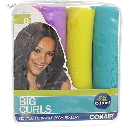 Conair Foam Hair Rollers for Big Loop Curls, Hair Rollers, Hair Curlers in Assorted Sizes, 8 Count