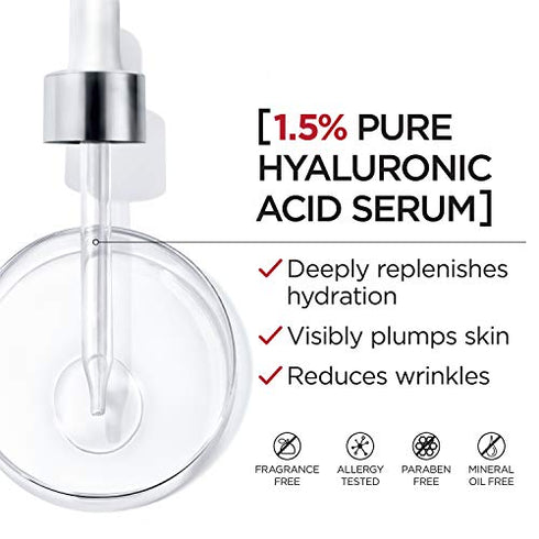 L’Oreal Paris 1.5% Pure Hyaluronic Acid Serum for Face with Vitamin C from Revitalift Derm Intensives for Dewy Looking Skin, Hydrate, Moisturize, Plump Skin, Reduce Wrinkles, Anti Aging Serum, 1 Oz