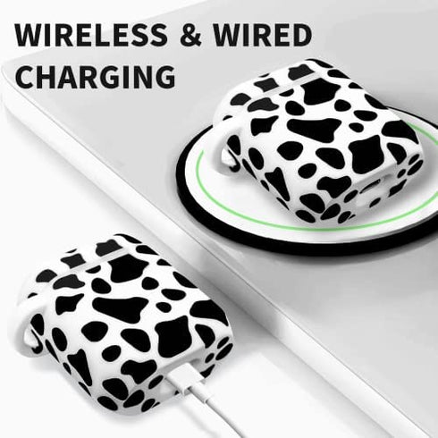 MOLOVA Airpod Case Soft Silicone Flexible Skin Cow Print Airpods Case Cover for Apple AirPods 2&1 Cute for Girls with Keychain (Cow)