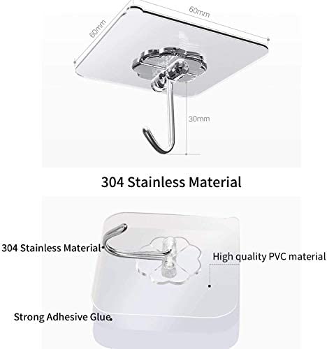 Adhesive Hooks Utility Hooks 44 lb/ 20 kg(Max), Heavy Duty Coat Hooks Waterproof and Oilproof Seamless Hooks, Reusable Wall Hook for Bathroom Kitchen