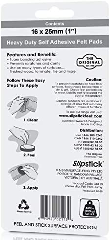 Slipstick Premium Wool Felt Furniture Feet Pads / Chair Leg Floor Protectors (1 Inch Round) Includes 16 Wool Blended Felt Feet Pads with Peel and Stick Adhesive, Gray, CB113