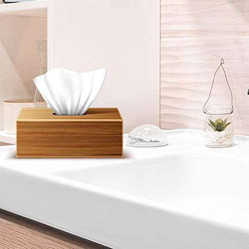Rectangular Bamboo Tissue Box Cover, Water Resistant Wooden Facial Tissue Box for Bathroom, Office Desk, Nightstand 27 X 15.5 X 11.5 cm