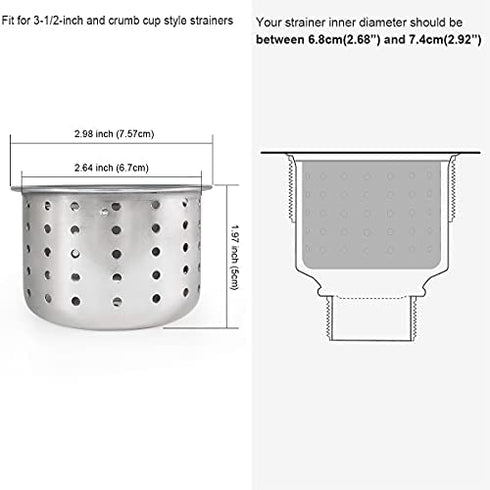GZILA Kitchen Sink Drain Basket Only, 3-inch Basket For Kitchen Sink Strainer Replacement, Deep Cup with Handle, SUS 304 Stainless Steel