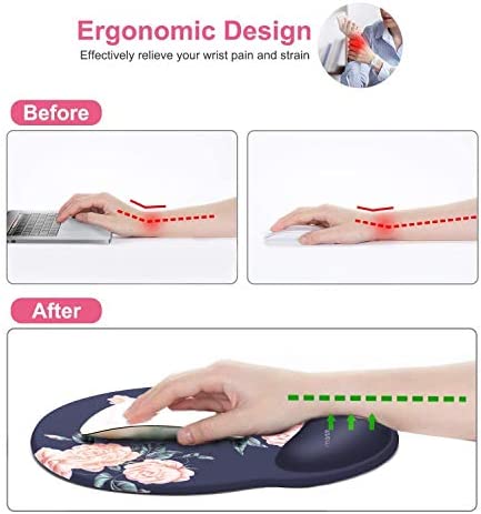 MOSISO Mouse Pad Gel Wrist Rest Support, Camellia Ergonomic Mousepad Non-Slip Base Home/Office Pain Relief & Easy Typing Cushion for Laptop with Neoprene Cloth & Raised Memory Foam, Blue