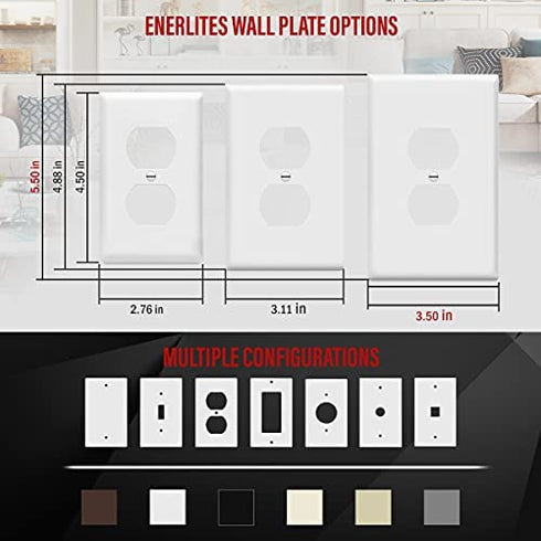 ENERLITES Duplex Receptacle Outlet Wall Plate, Jumbo Outlet Covers, Gloss Finish, Oversized 1-Gang 5.5" x 3.5", Polycarbonate Thermoplastic, 8821O-W, White